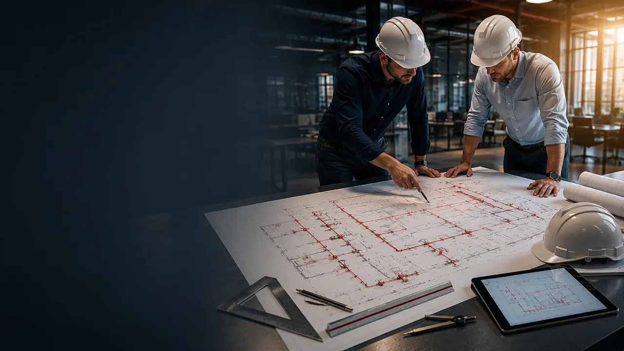 Profesionales revisando un plano técnico
